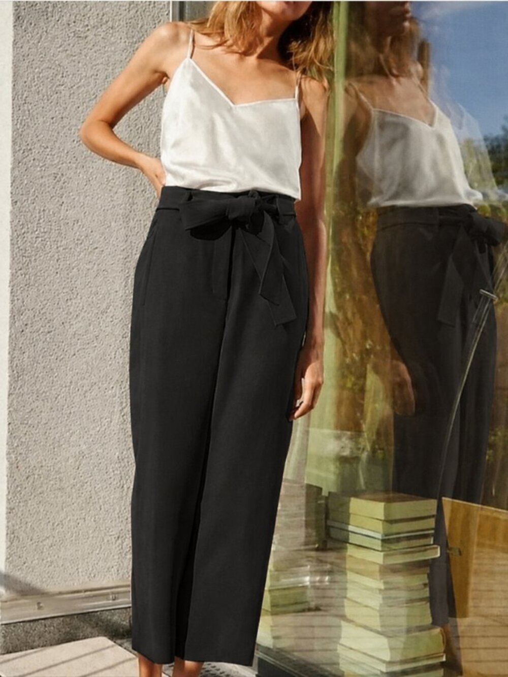 Aritzia Wilfred Tie-Front Pant High Waisted Belted Crepette Black Size 10